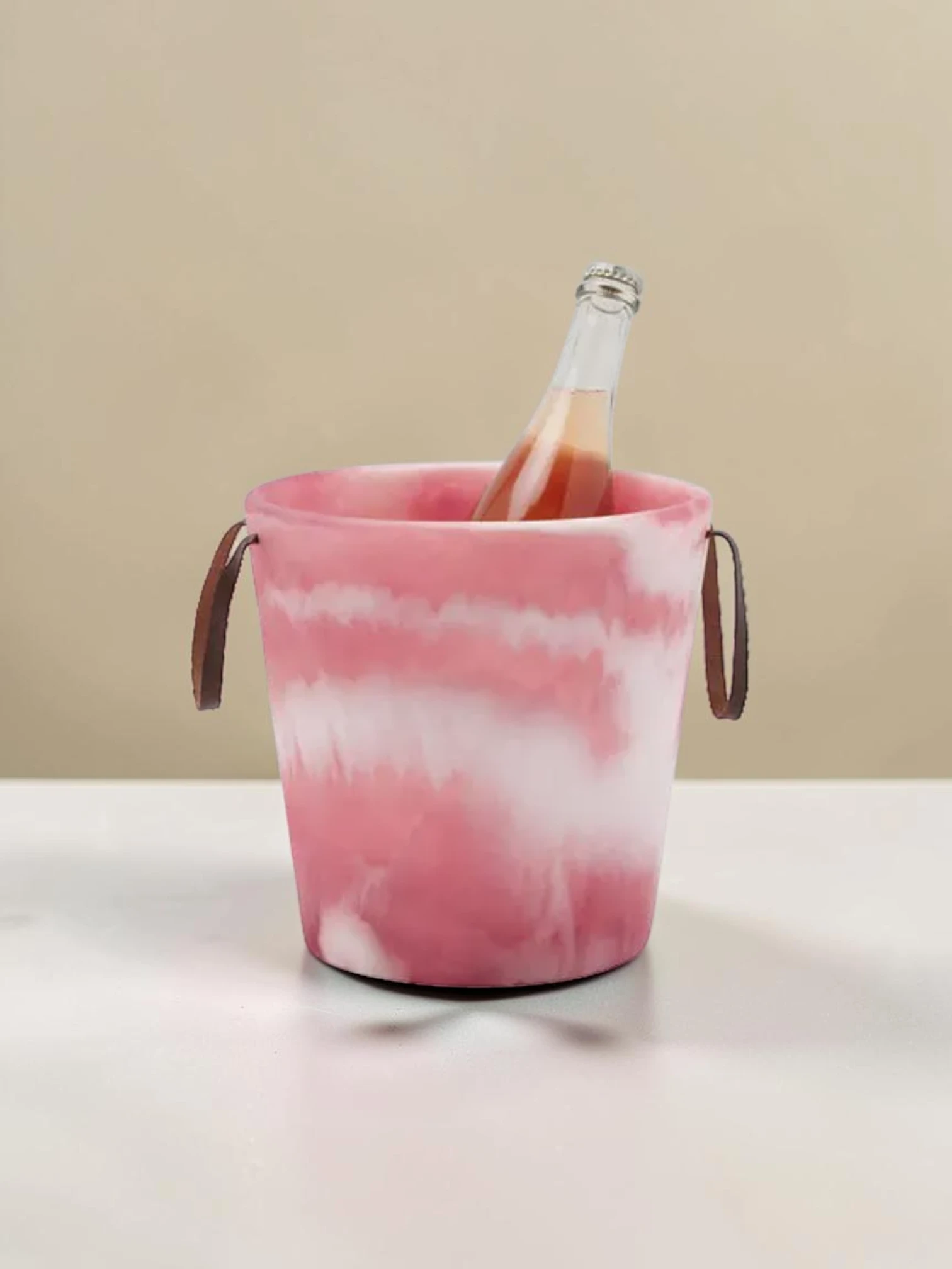 frostandfoamtanks Swirled Resin Champagne Bucket Resin Construction with Leather Handles 9 inch Diameter x 9 inch Height