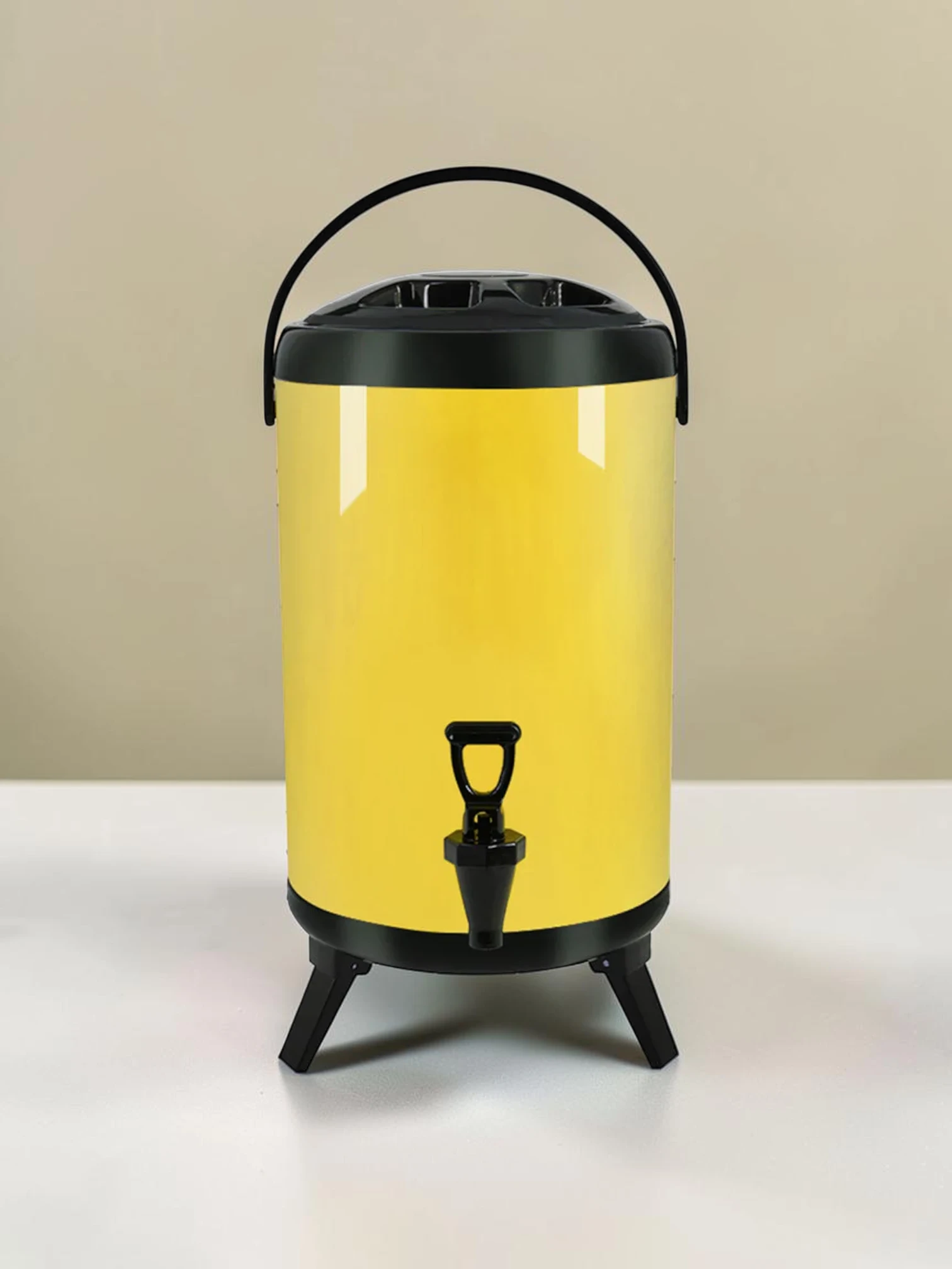 frostandfoamtanks 12L Stainless Steel Insulated Beverage Dispenser, Yellow Thermal Milk Tea Barrel with Faucet